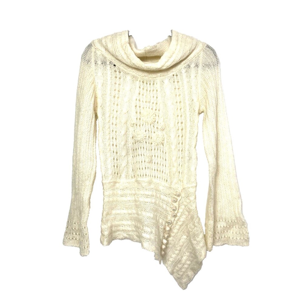 Sirup Of Denmark Mohair Sweater Top Size S Beige Ivory Bell Sleeves Cowl Neck